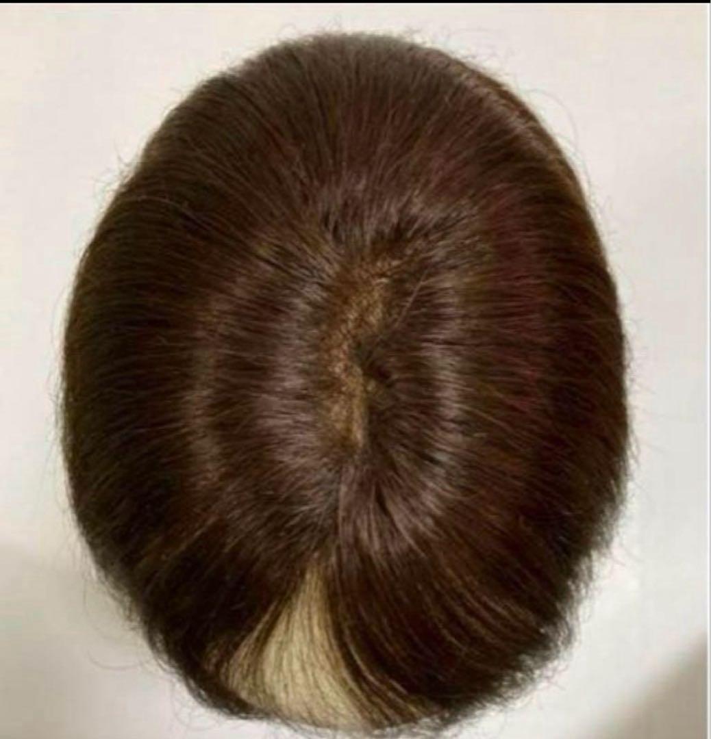 ★自然！総手植え人毛100％ヘアピース 部分ウィッグ自然なつむじ　栗色