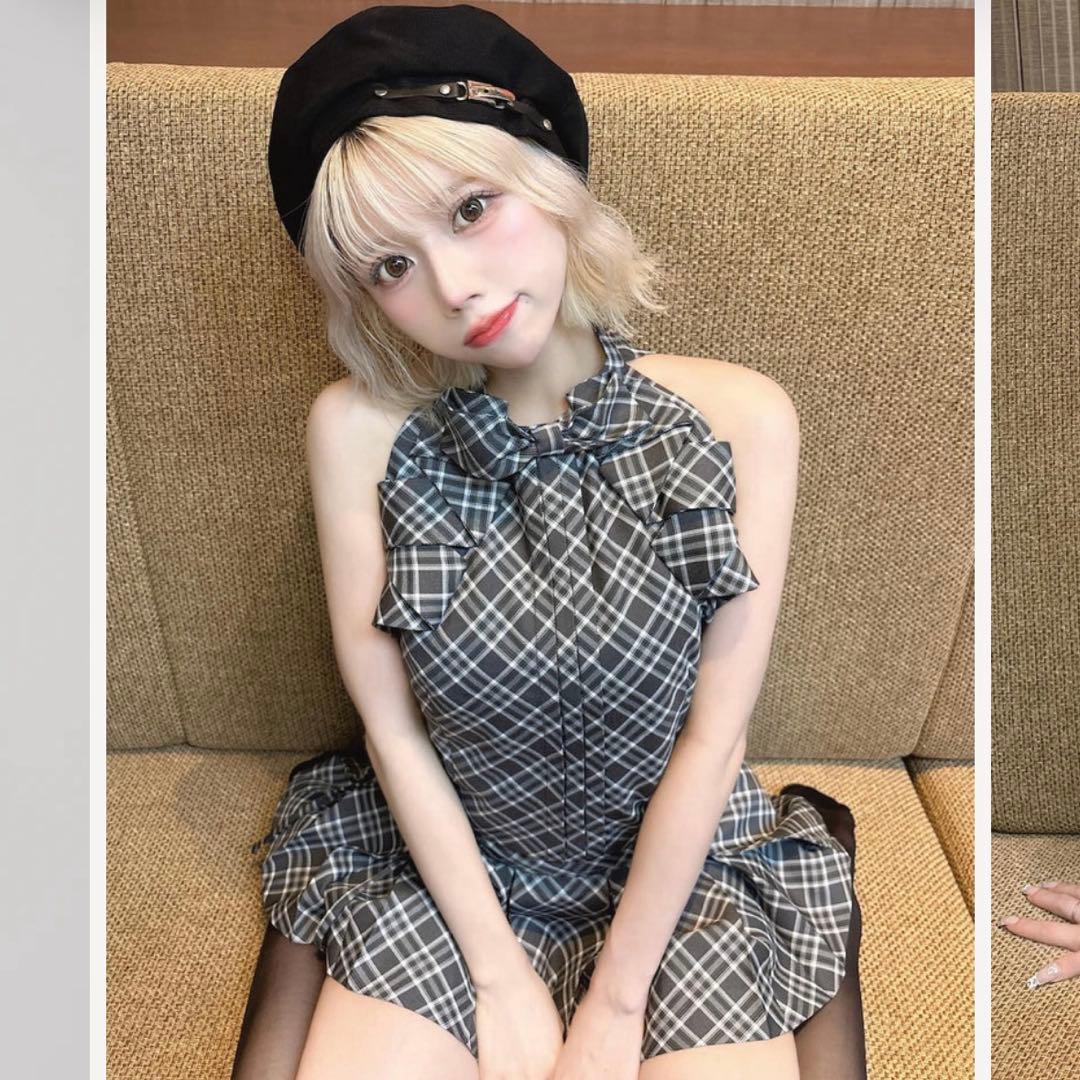 darich ダーリッチ GRY リボンチェックノースリブラウス