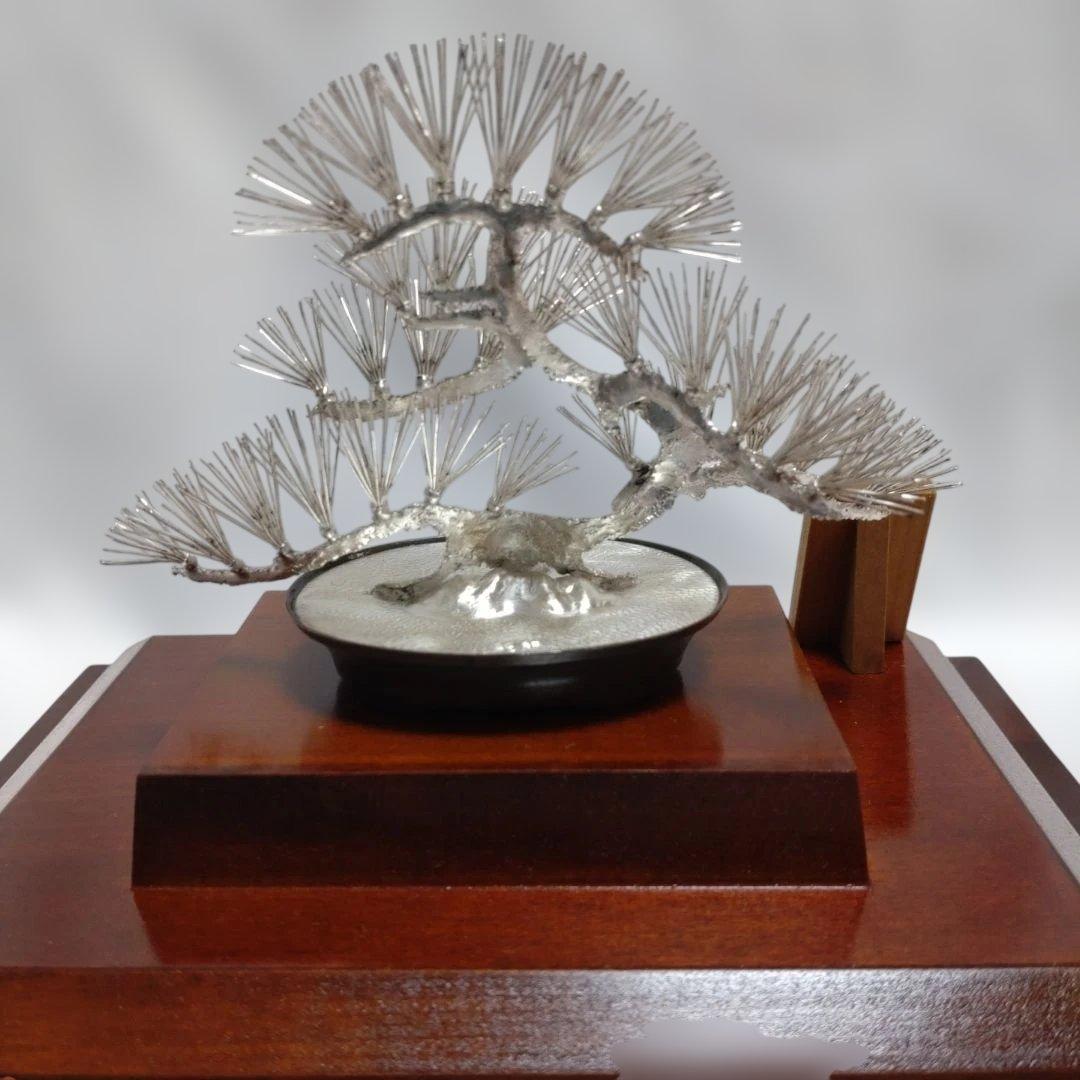 h*中様 純銀製 光則作 盆栽 2号「松」ガラスケース・紙箱付き