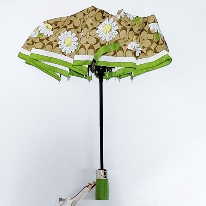 未使用品　超希少　コーチ　雨傘　折りたたみ　シグネチャー　ブラウン　花柄　傘袋