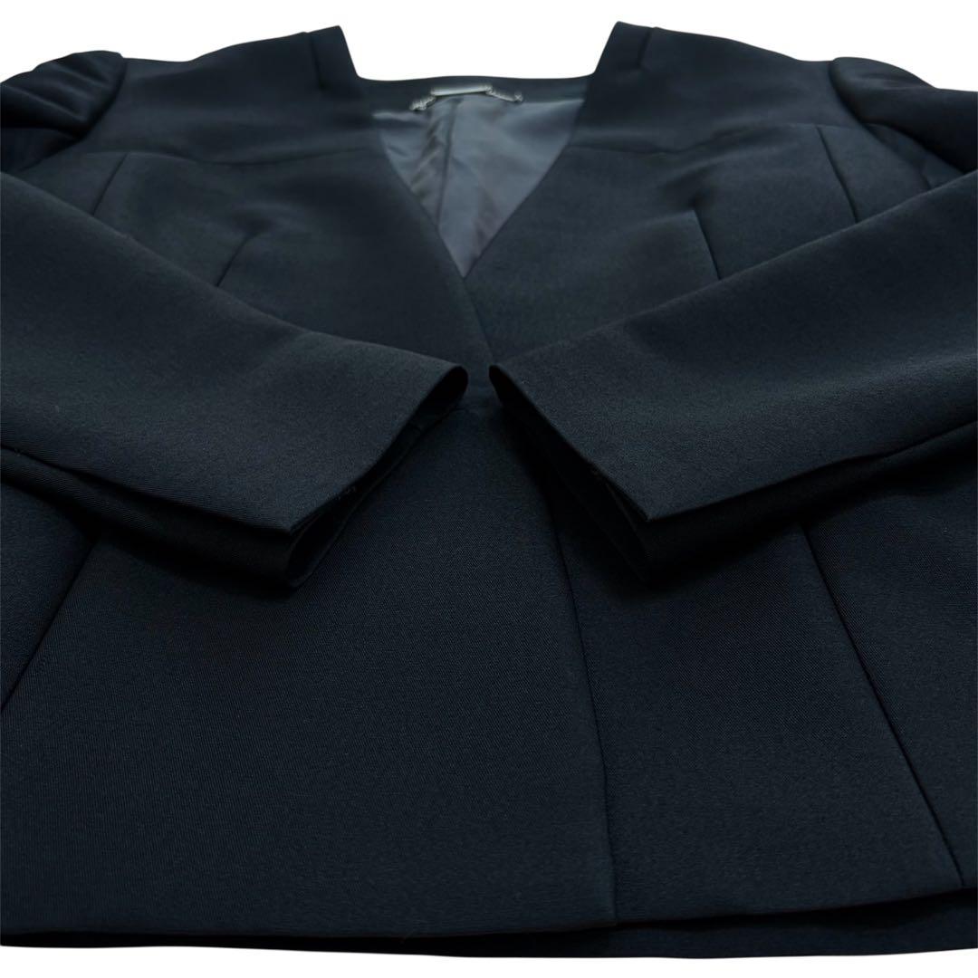 セルフォード ジャケット ノーカラー ペプラム ネイビー シルク混 フォーマル