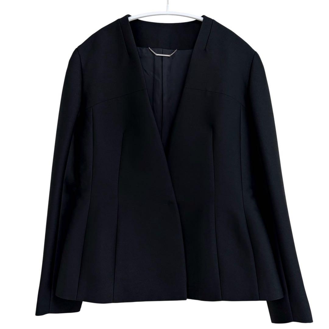 セルフォード ジャケット ノーカラー ペプラム ネイビー シルク混 フォーマル