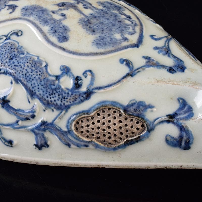 中国　青花　山水神獣文　馬頭琵琶　置物　M　R7978B