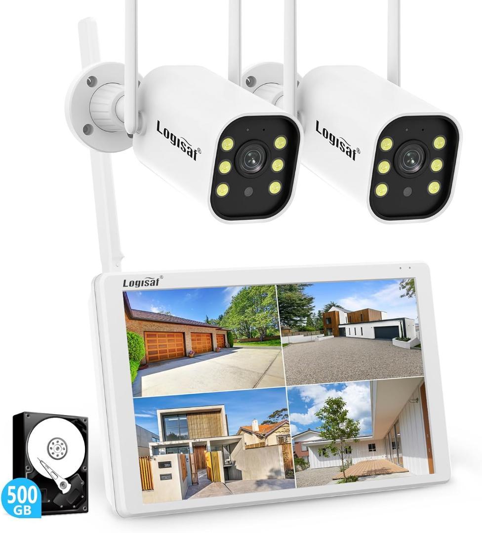 800万画素 防犯カメラ 屋外 2台 モニター付き ワイヤレス