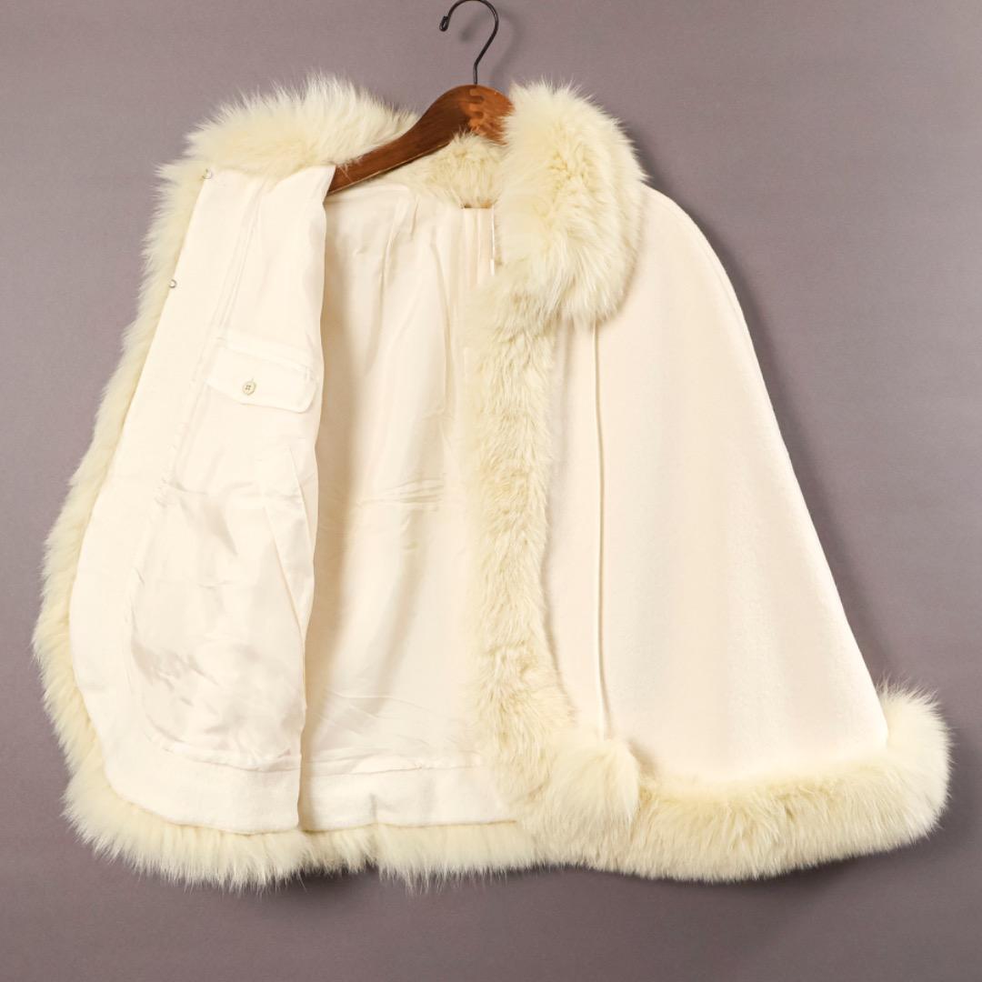 H3068-76◾️ハロッズ　アンゴラ　フォックスファー　ポンチョ