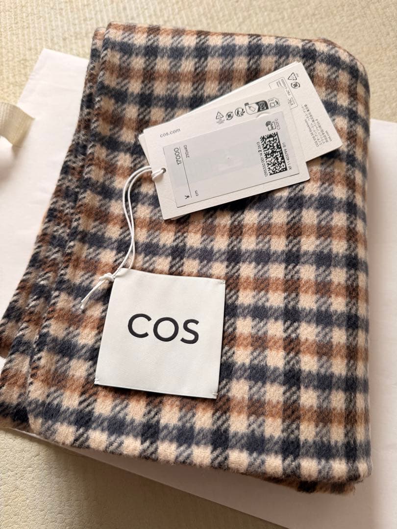【新品】　COS チェック柄リバーシブルメリノウールスカーフ