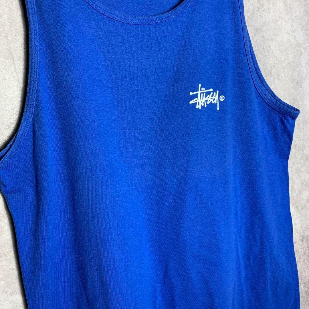 【STUSSY タンクトップ　背中ロゴ　シンプル　ストリート　青　古着】