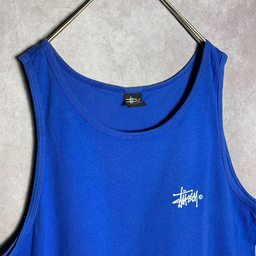 【STUSSY タンクトップ　背中ロゴ　シンプル　ストリート　青　古着】