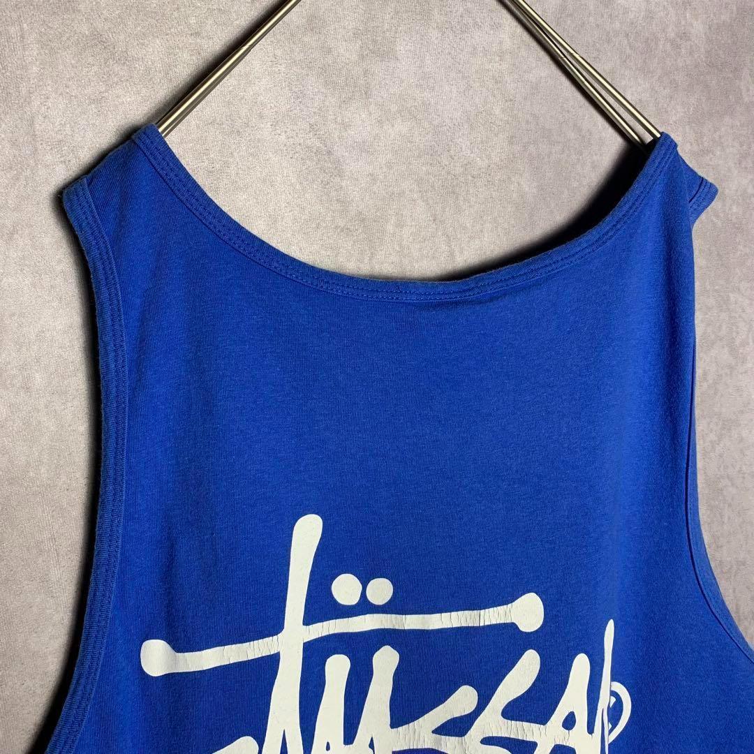 【STUSSY タンクトップ　背中ロゴ　シンプル　ストリート　青　古着】