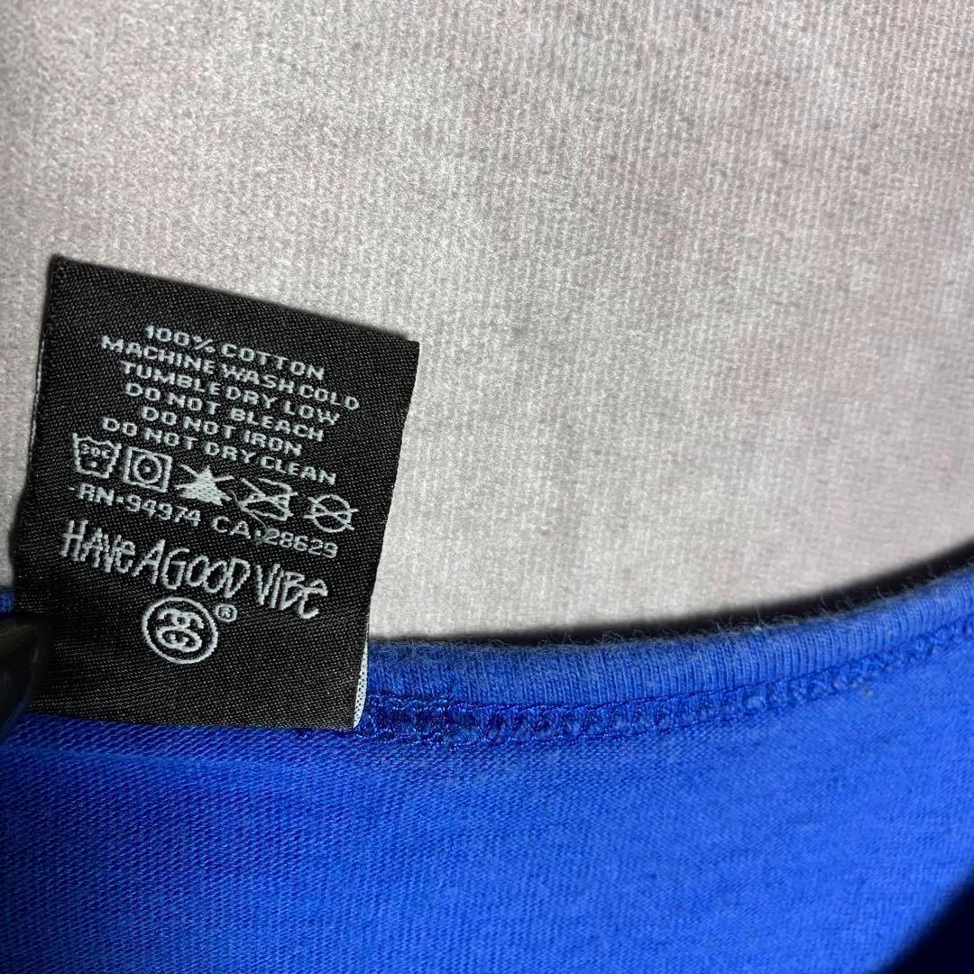 【STUSSY タンクトップ　背中ロゴ　シンプル　ストリート　青　古着】