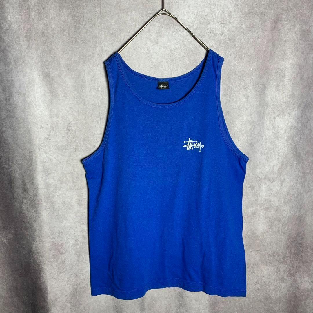 【STUSSY タンクトップ　背中ロゴ　シンプル　ストリート　青　古着】