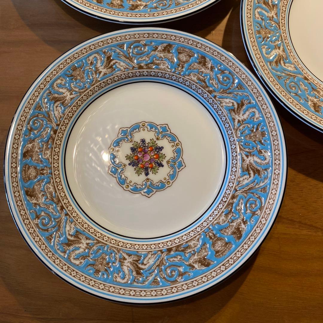 フロレンティーン　ターコイズ　プレート　17㎝　3枚　黒壺　ケーキ