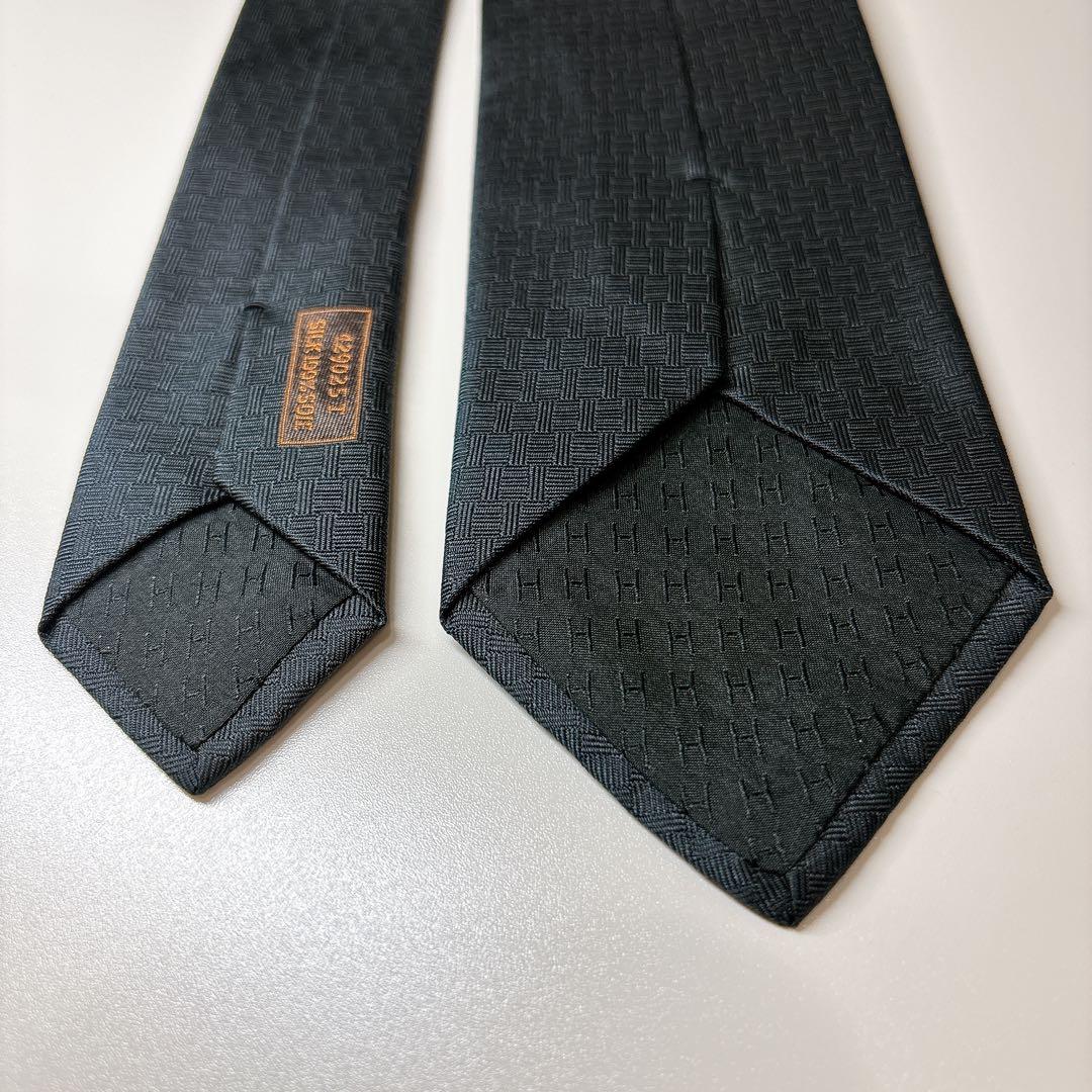 希少 HERMES ドラゴン ネクタイ 黒 H柄 ソリッド 龍 縁起物