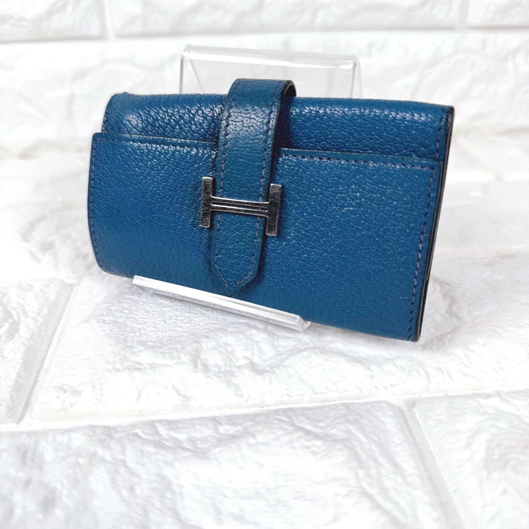 【美品】 エルメス べアン キーケース レザー ブルー
