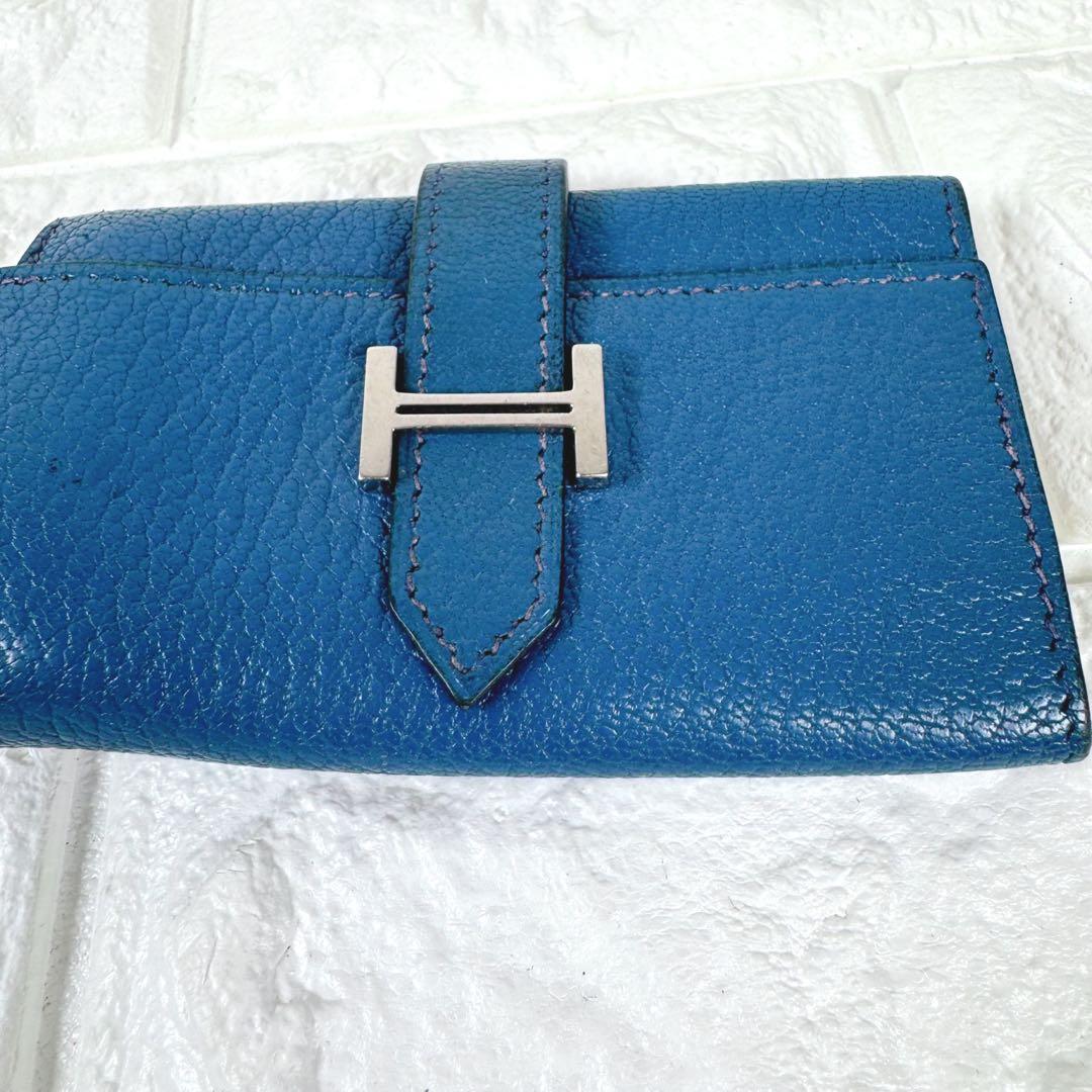 【美品】 エルメス べアン キーケース レザー ブルー