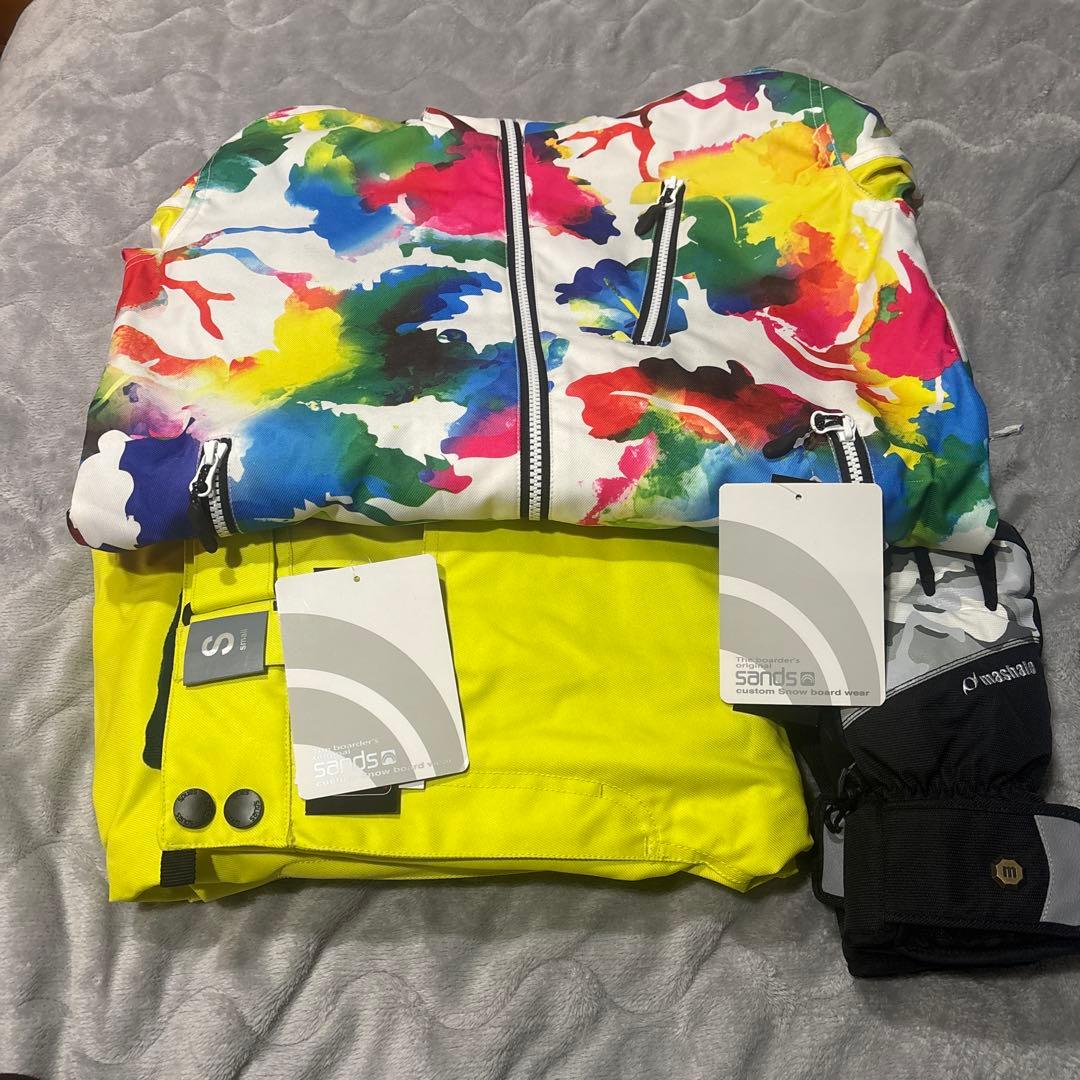 【人気色】新品タグ付きsands カスタムスノーボードウェア 上下セット、手袋