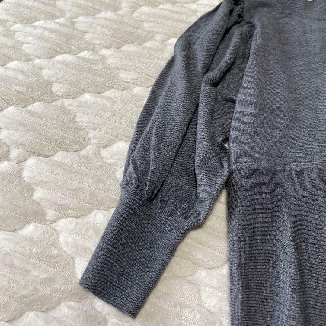 ANAYI ファインメリノフレアニット ワンピース ウール グレー 36 S