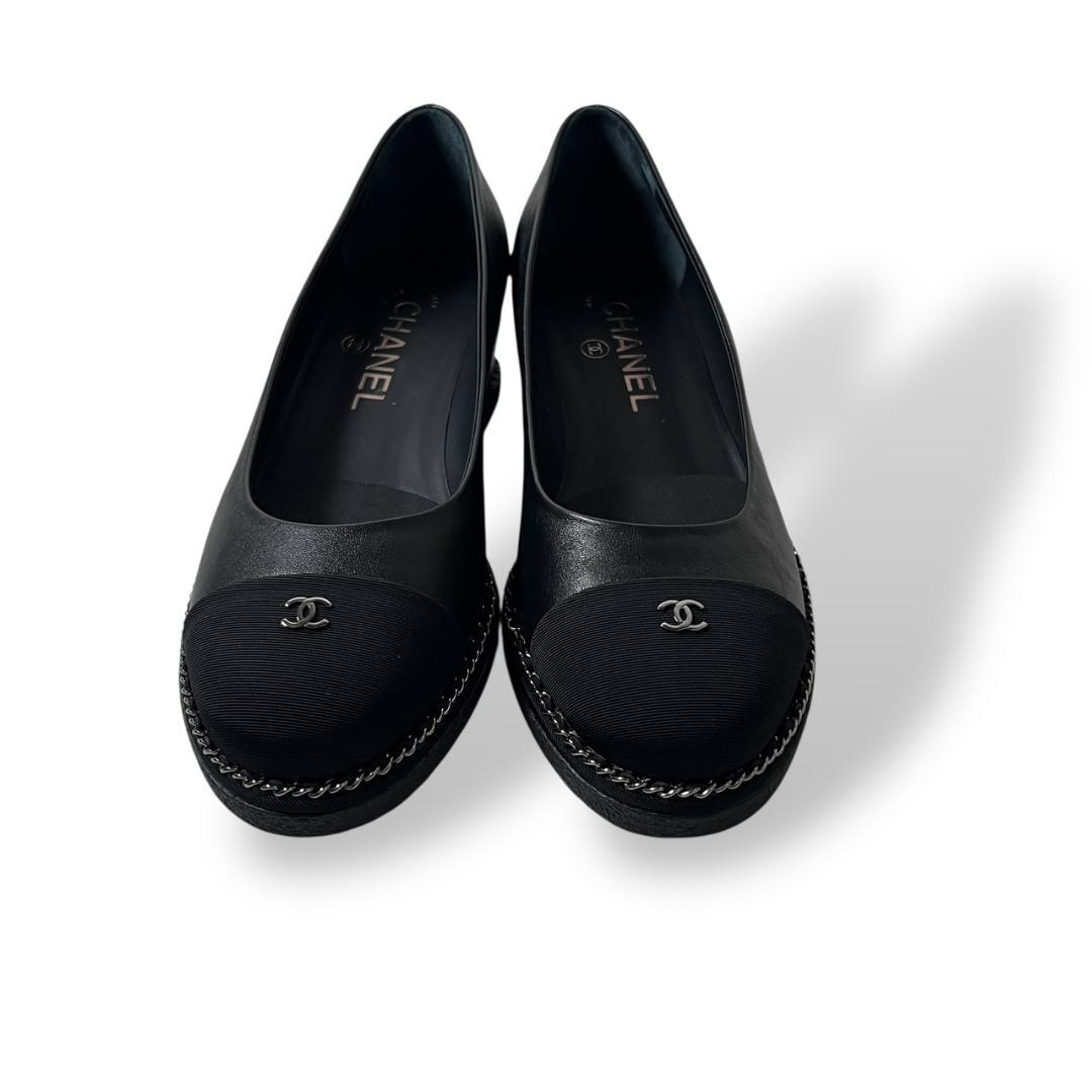 未使用 CHANEL G31293 PUMPS MET LAM GG パンプス