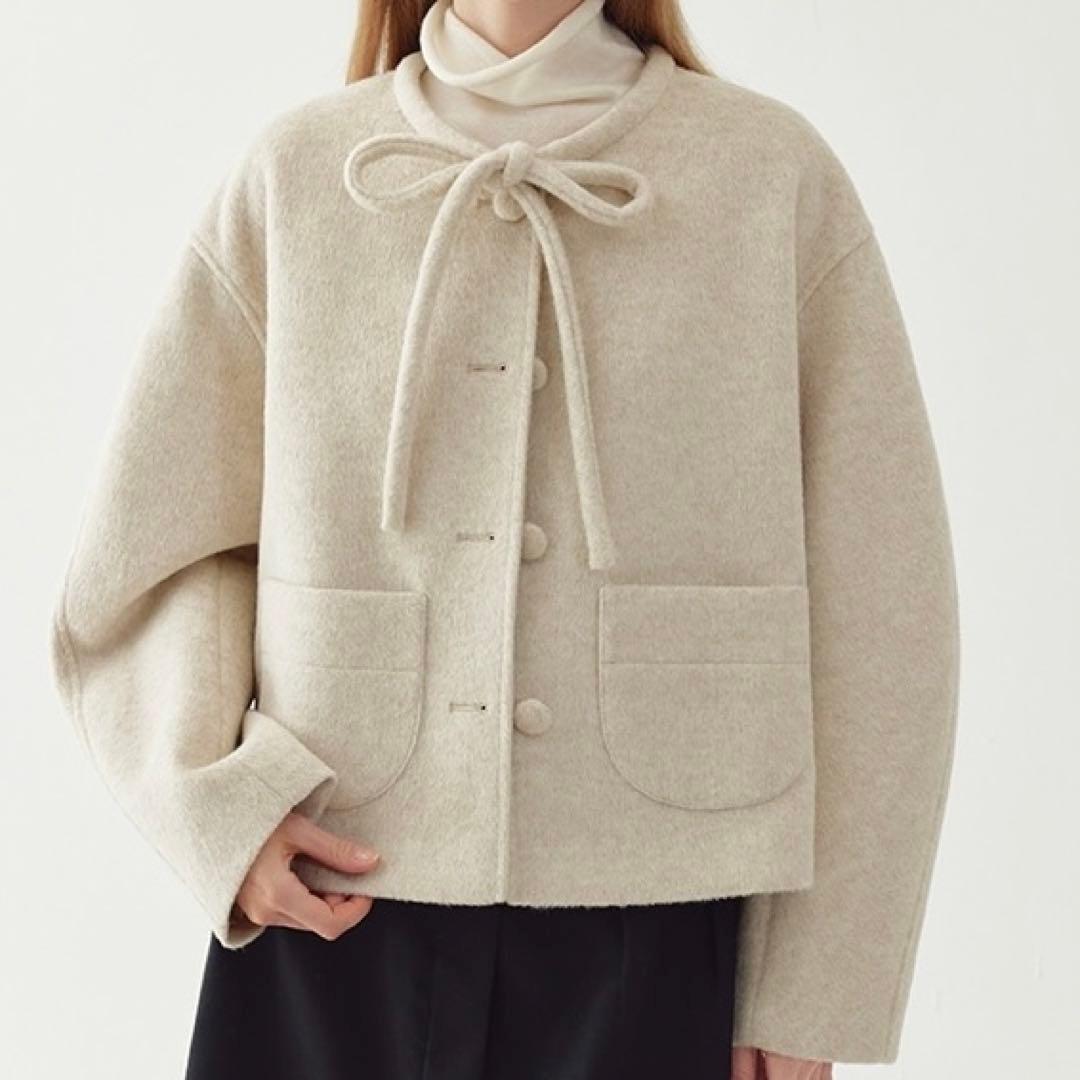 Fano Studios ノーカラージャケット リボンタイ ウールコート