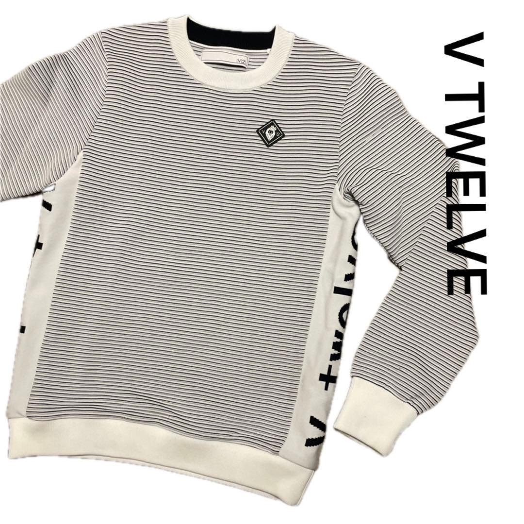 V TWELVE サイドロゴ ストライプ クルーネックセーター
