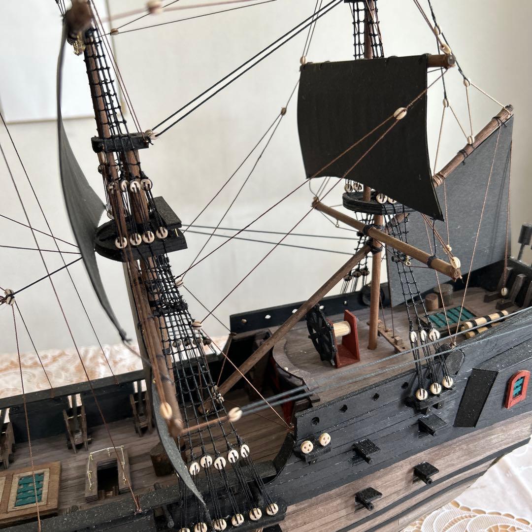 木製帆船模型 船台付き (帆船part2-U) (全てハンドメイド)