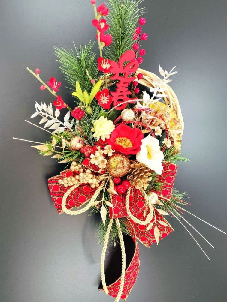 商品名【慶香】ゆきこ❤紅白椿のお正月リース ＊フラワーリース