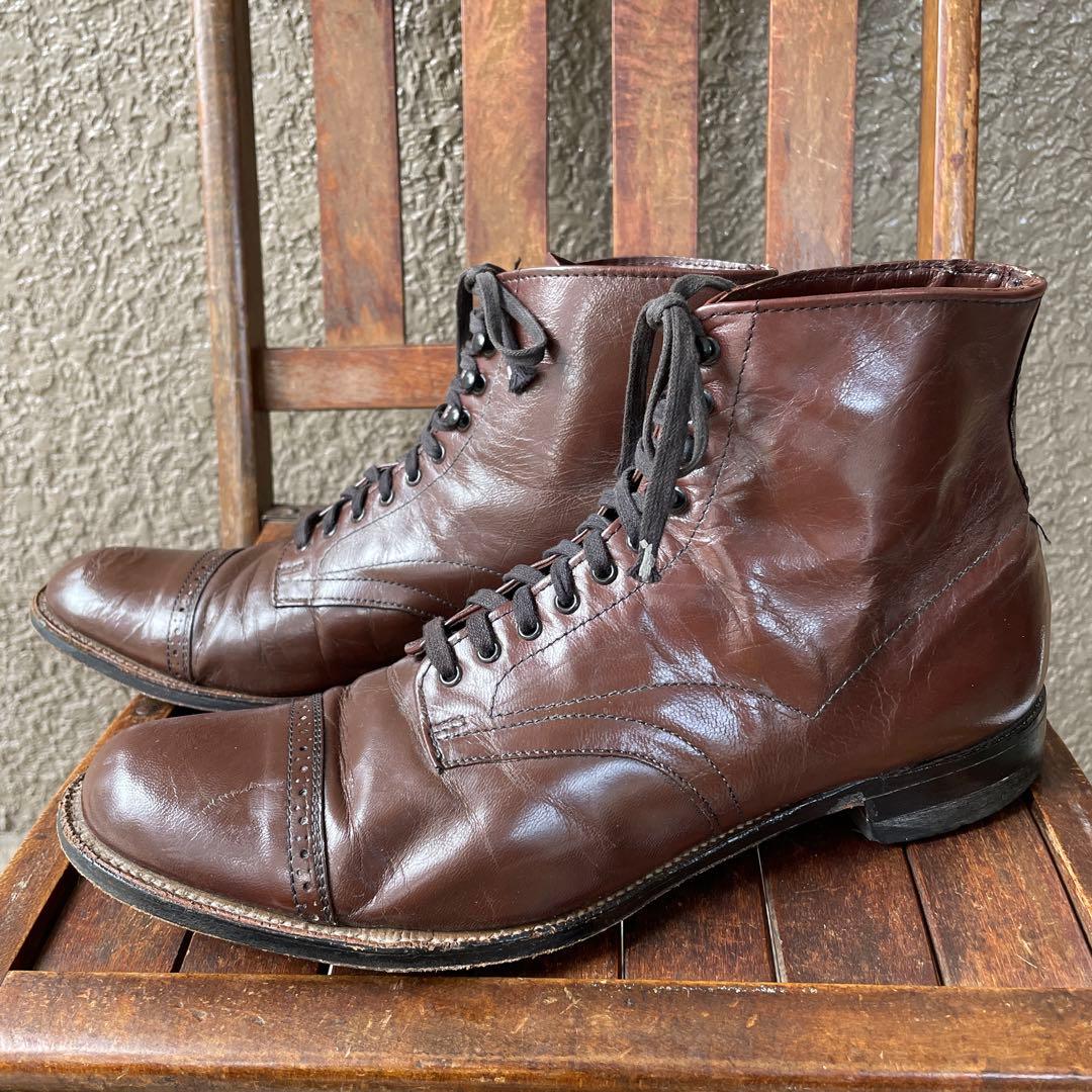 希少！70s USAヴィンテージ　ステイシーアダムス10D白タグレザーブーツ革靴