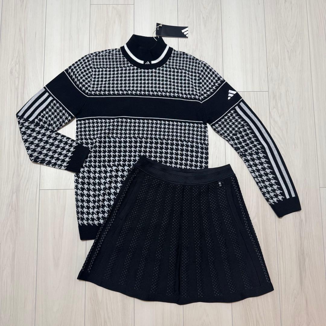 アディダス セットアップ ゴルフウェア 秋冬 千鳥柄 プライムニット スカート