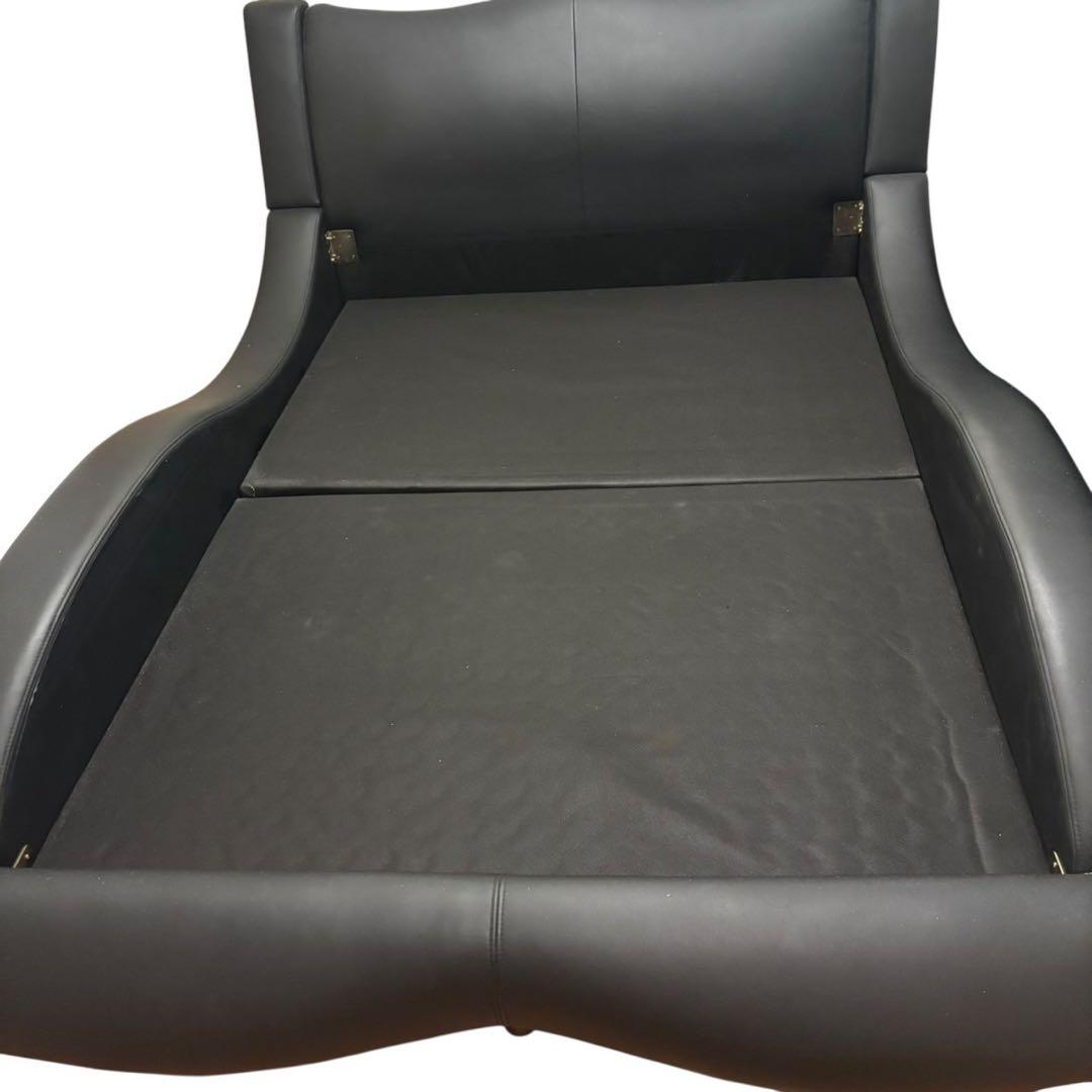 限定配送 ワイド ダブルベッド フレーム レザー 高級感 モダンブラック 羽 F