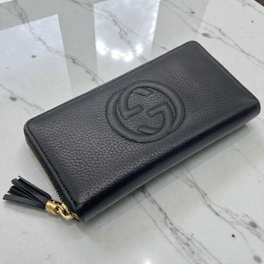 GUCCI・グッチ・長財布・ソーホー・タッセルチャーム・ラウンドファスナー・黒