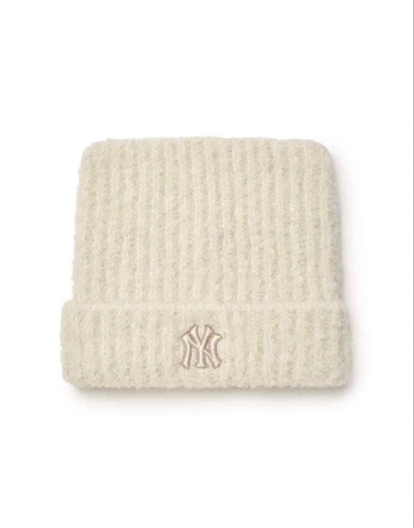 韓国限定　MLBkoreaニット帽 クリーム　ネコ耳