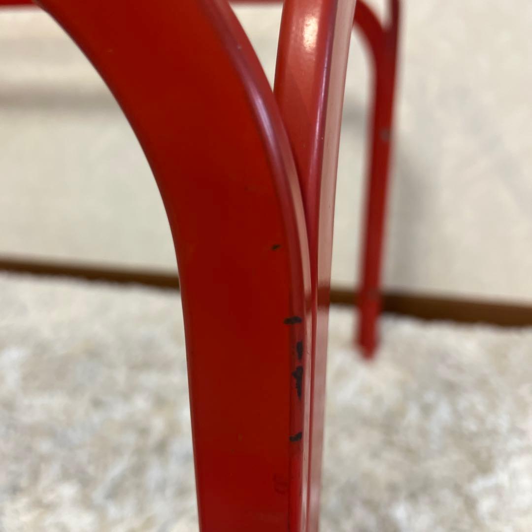 レトロポップ ガラステーブル アイアンテーブル グリッド柄 赤 80s 90s