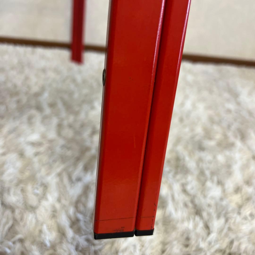 レトロポップ ガラステーブル アイアンテーブル グリッド柄 赤 80s 90s