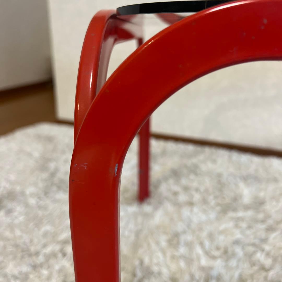 レトロポップ ガラステーブル アイアンテーブル グリッド柄 赤 80s 90s