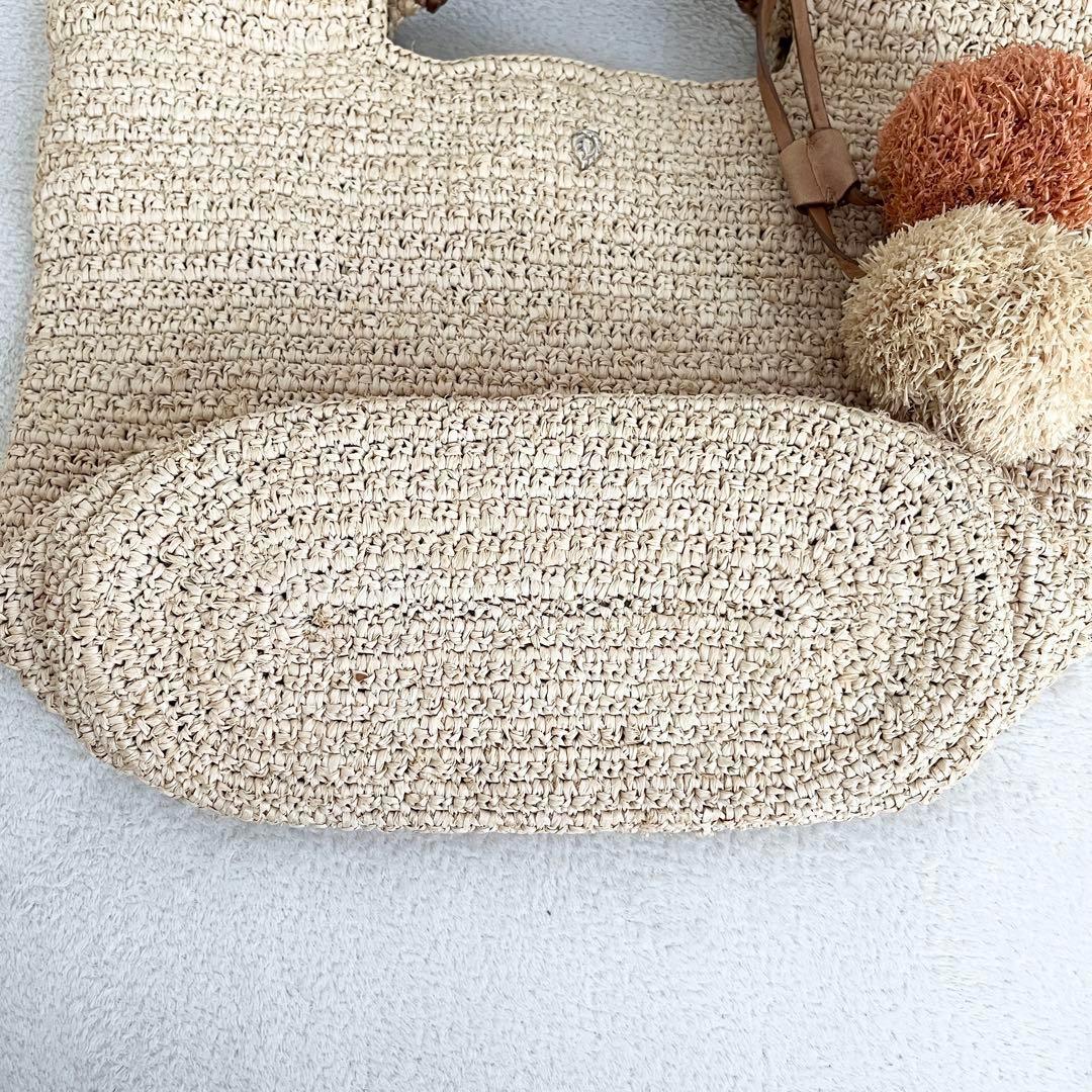 美品✨ヘレンカミンスキー ラフィア カゴバッグ ポンポン付き
