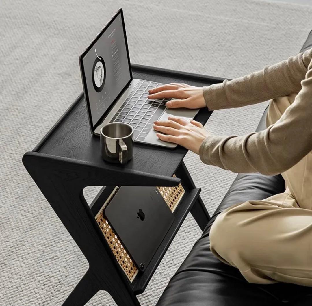 天然木ラタン調サイドテーブル