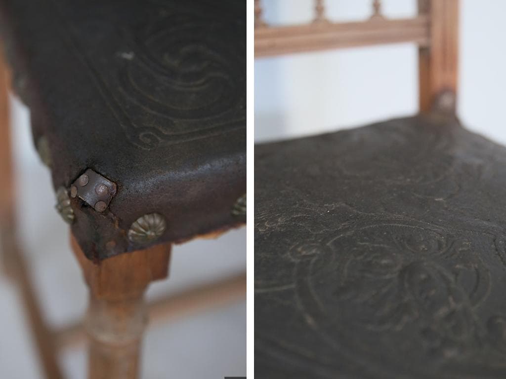 フランスアンティーク木製アンリ2世様式ダイニングチェア/レザー(90-111)