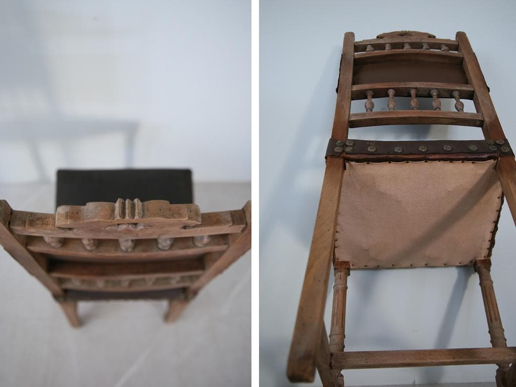 フランスアンティーク木製アンリ2世様式ダイニングチェア/レザー(90-111)