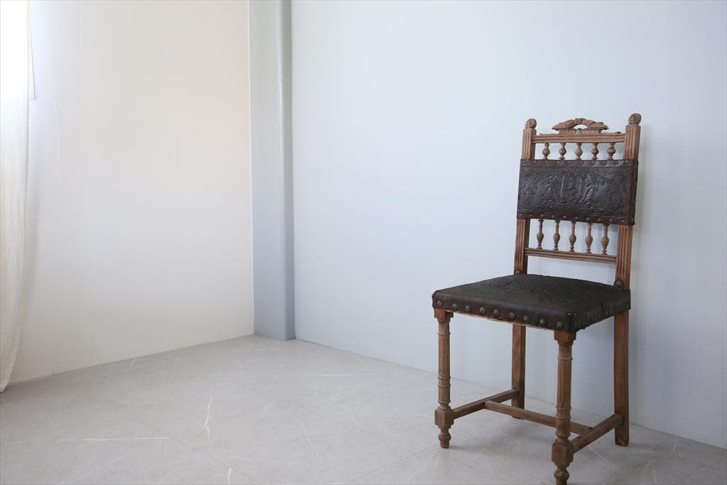 フランスアンティーク木製アンリ2世様式ダイニングチェア/レザー(90-111)