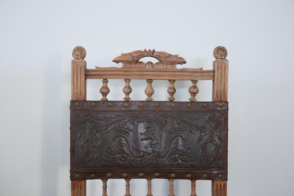 フランスアンティーク木製アンリ2世様式ダイニングチェア/レザー(90-111)