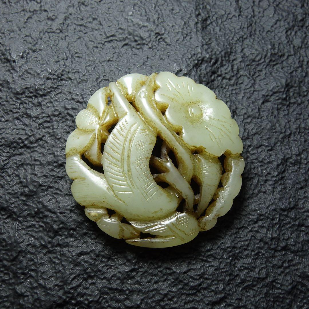 清時代 和田玉 天鵝 玉牌 中国古玉 彫刻 お守り 古美術 骨董 C1A208