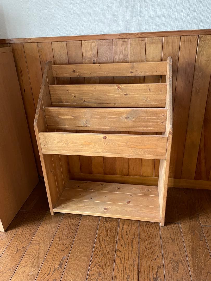[美品]木製　無垢材　ハンドメイド　マガジンラック