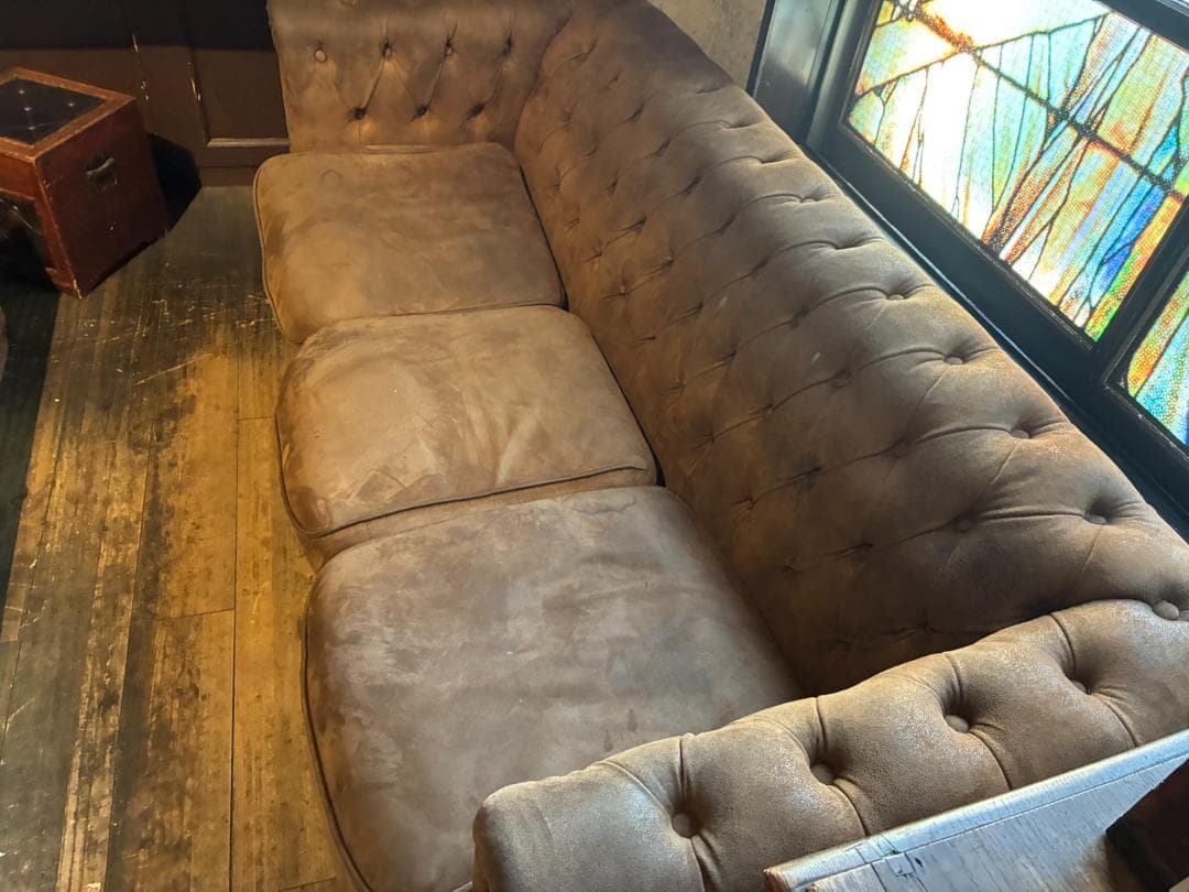 【アンティーク】ブラウン スエード 3人掛けソファ
