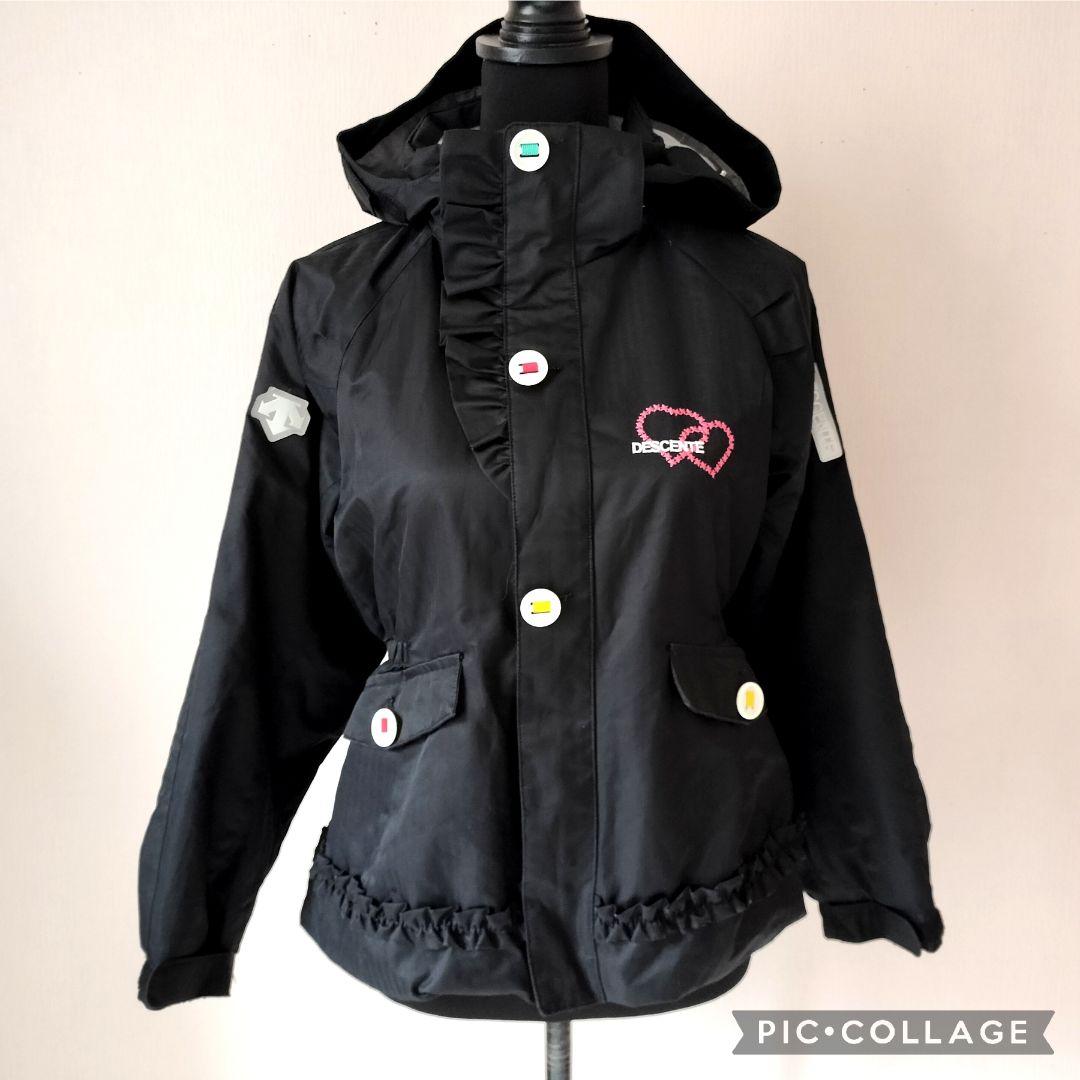 美品♡デサント♡フリルガールハート スキーウェア上下 ヒートナビ 黒ピンク150