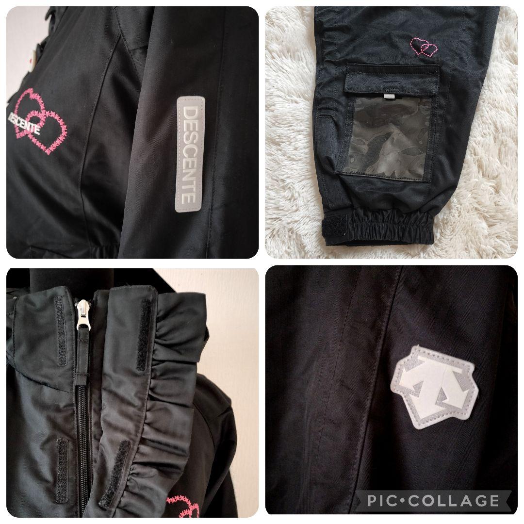 美品♡デサント♡フリルガールハート スキーウェア上下 ヒートナビ 黒ピンク150