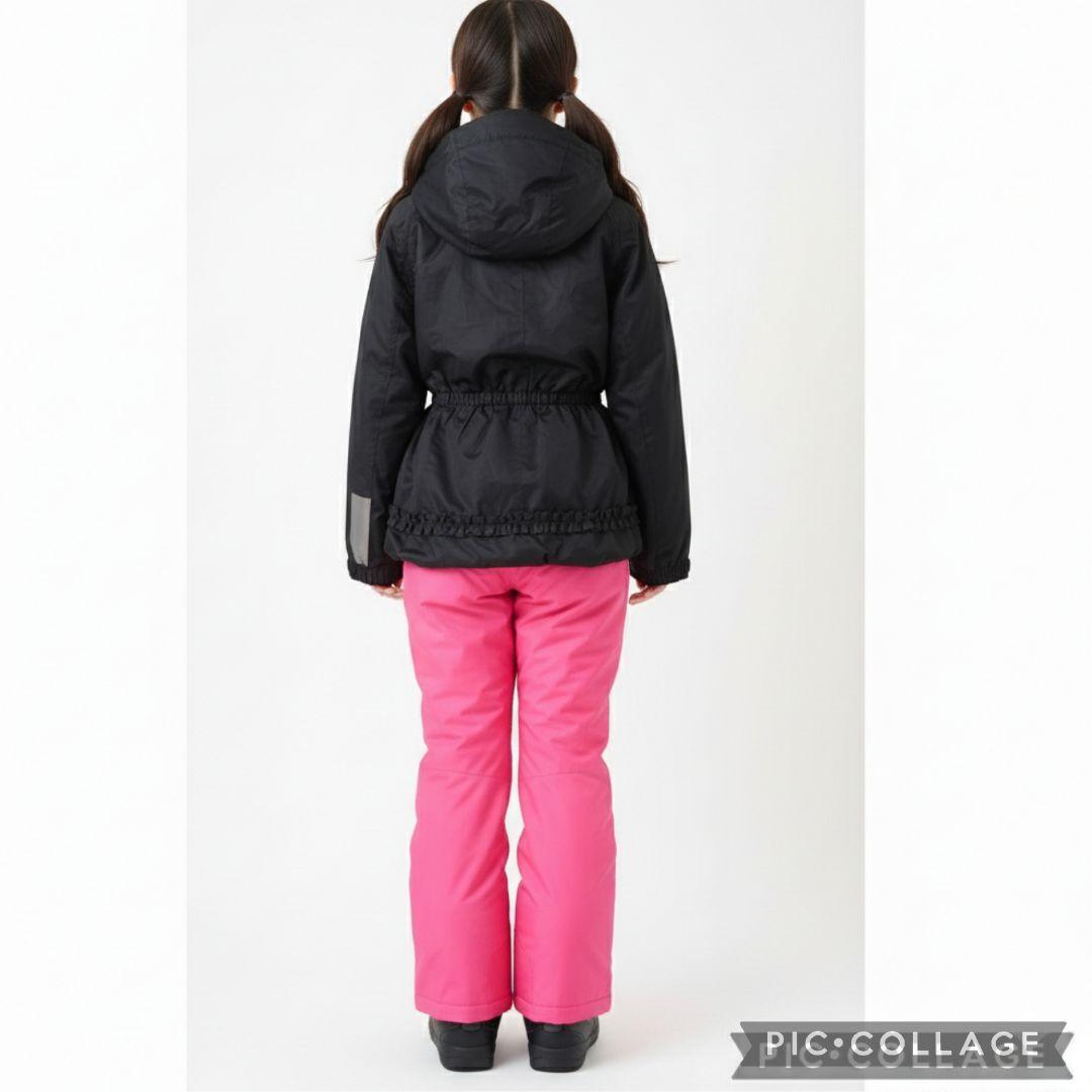 美品♡デサント♡フリルガールハート スキーウェア上下 ヒートナビ 黒ピンク150