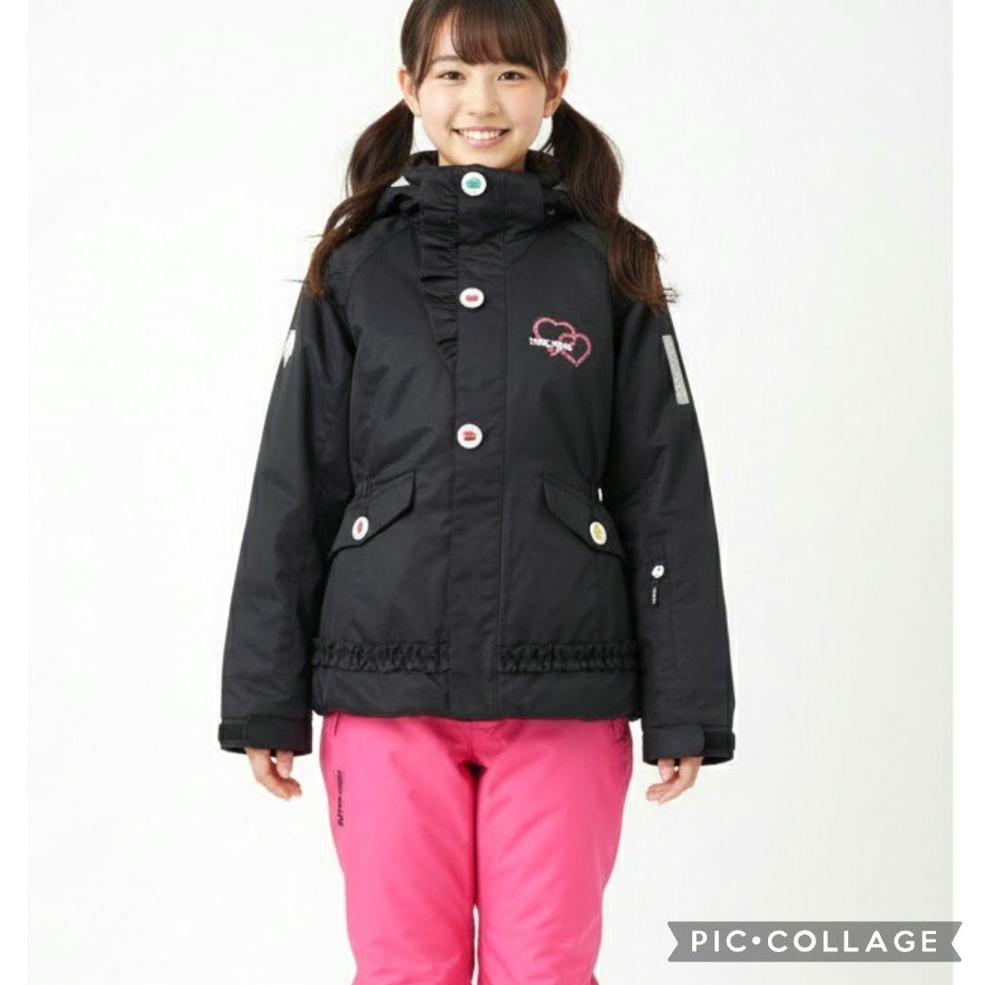 美品♡デサント♡フリルガールハート スキーウェア上下 ヒートナビ 黒ピンク150