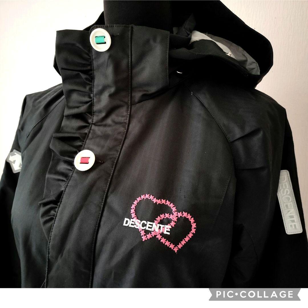 美品♡デサント♡フリルガールハート スキーウェア上下 ヒートナビ 黒ピンク150