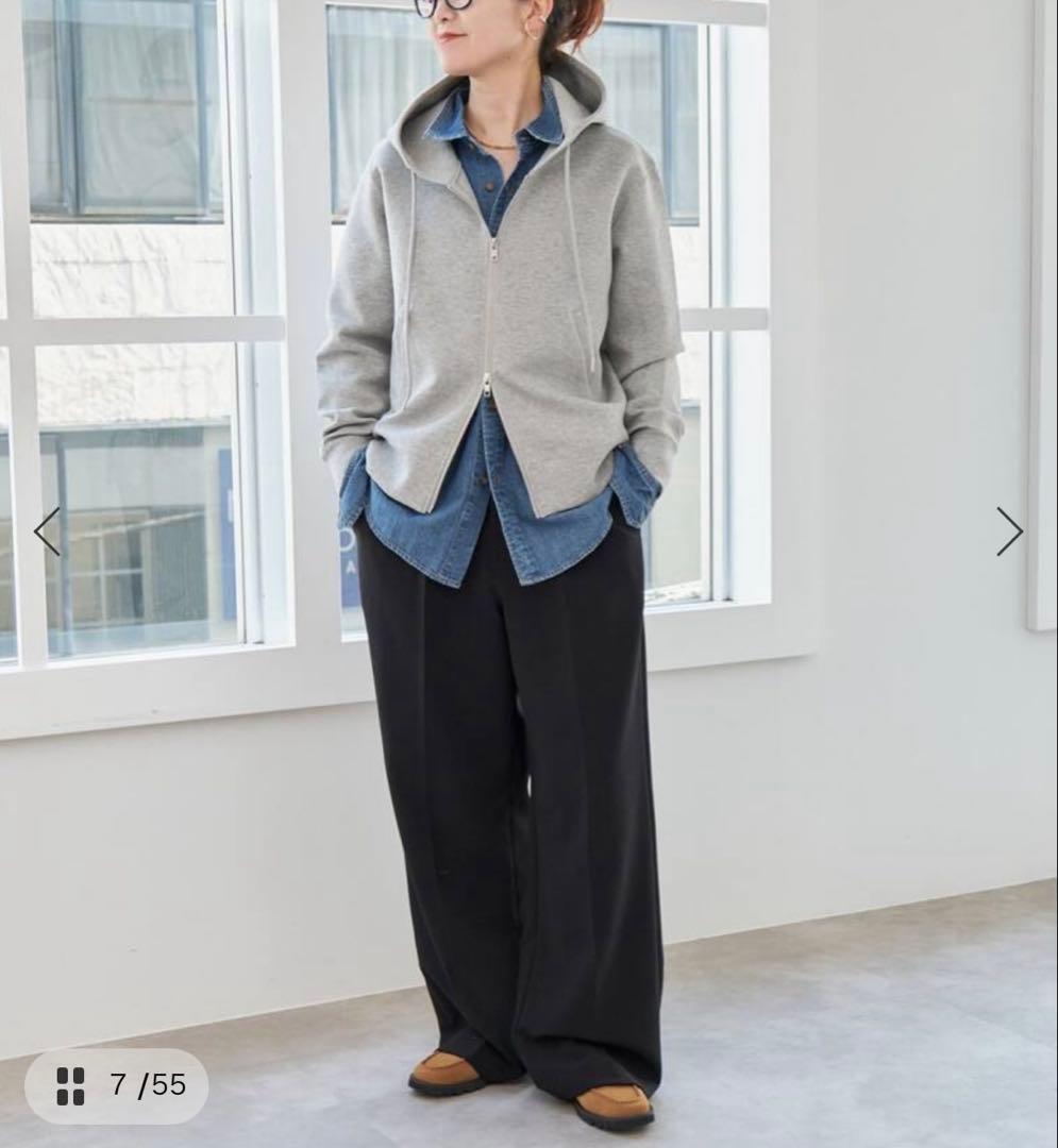 Spick and Span ストレッチジップフードパーカー　グレー