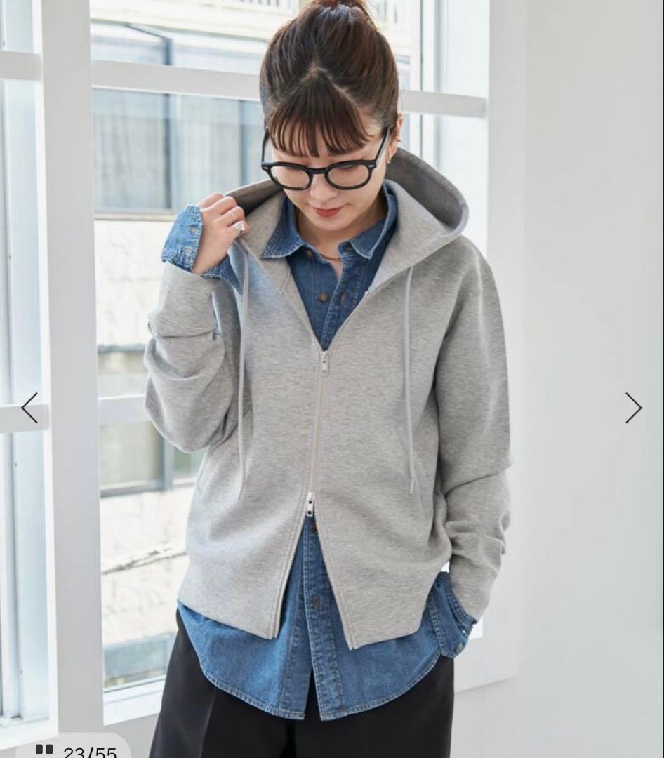 Spick and Span ストレッチジップフードパーカー　グレー